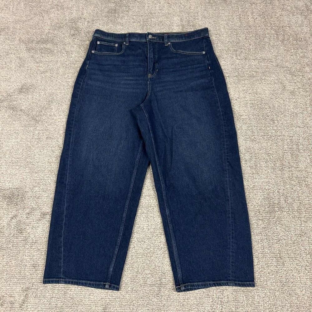 Spanx Jeans Womens 1X Barrel Leg HR Adriatic Blue Denim 4 Way Stretch 21835